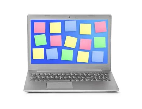 Sticky Note Papers on Notebook computer Screen Sticky Note Papers on Noteb... Stock Photos