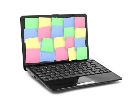 Sticky Note Papers on Notebook computer Screen Sticky Note Papers on Noteb... 写真素材