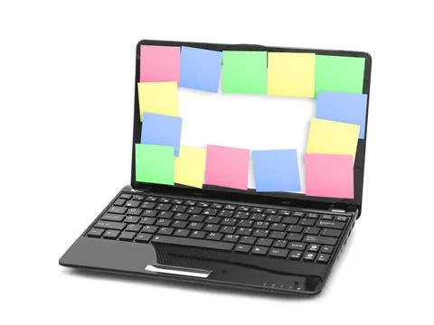Sticky Note Papers on Notebook computer Screen Sticky Note Papers on Noteb... Foto stock