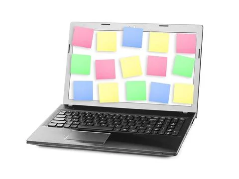 Sticky Note Papers on Notebook computer Screen Sticky Note Papers on Noteb... 写真素材