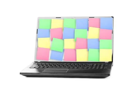 Sticky Note Papers on Notebook computer Screen Sticky Note Papers on Noteb... Foto stock