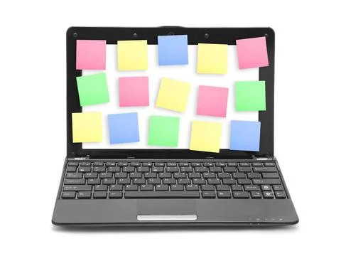 Sticky Note Papers on Notebook computer Screen Sticky Note Papers on Noteb... 스톡 사진