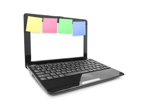 Sticky Note Papers on Notebook computer Screen Sticky Note Papers on Noteb... Stock Photos