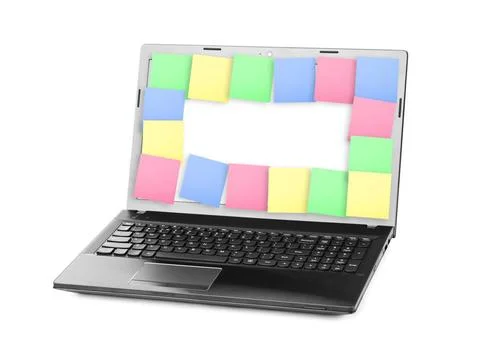 Sticky Note Papers on Notebook computer Screen Sticky Note Papers on Noteb... 스톡 사진
