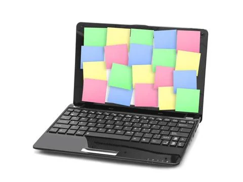 Sticky Note Papers on Notebook computer Screen Sticky Note Papers on Noteb... Stock Photos