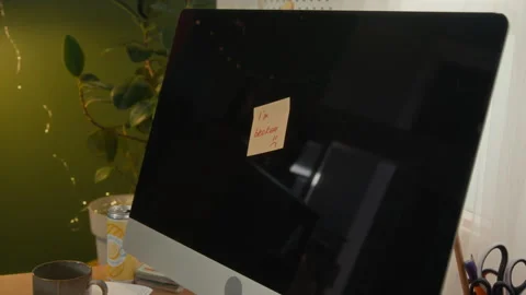 Sticky Note on Screen of Broken Computer in Student Dorm Stock Footage 336623872