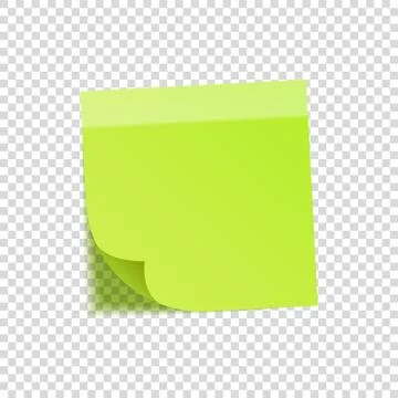 Sticky note with shadow isolated on transparent background. Green paper. Message Illustrazione stock