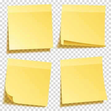 Sticky note with shadow isolated on transparent background set. Yellow paper Stock Illustration