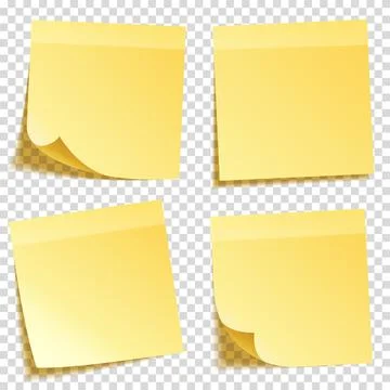Sticky note with shadow isolated on transparent background set. Yellow paper Stock Illustration
