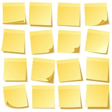 Sticky note with shadow isolated on transparent background set. Yellow paper Illustrazione stock