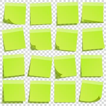 Sticky note with shadow isolated on transparent background. Green paper. Message Illustrazione stock