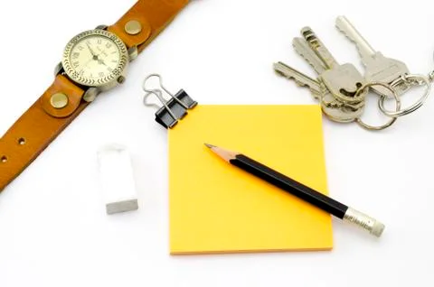 Sticky note with supplies Stock Photos