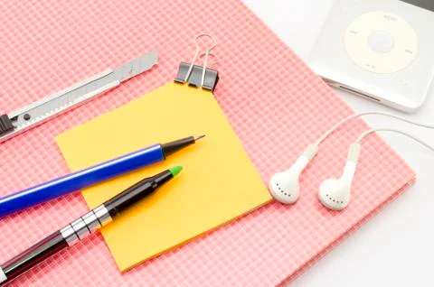 Sticky note with supplies Stock Photos