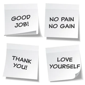 Sticky note with text and shadow isolated on transparent background set. White Stock Illustration