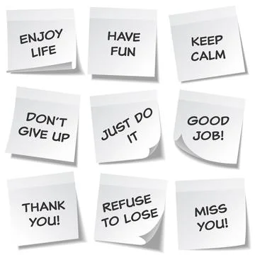 Sticky note with text and shadow isolated on transparent background set. White Stock Illustration