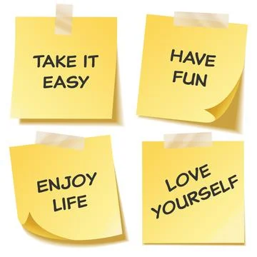 Sticky note with text and shadow isolated on transparent background set. Yellow Illustrazione stock