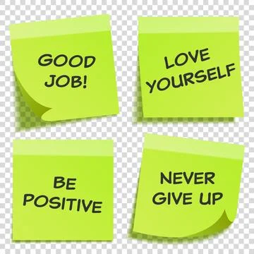 Sticky note with text and shadow isolated on transparent background set. Green Stock Illustration