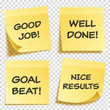 Sticky note with text and shadow isolated on transparent background set. Yellow Stock Illustration
