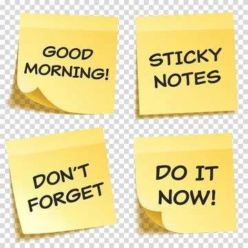 Sticky note with text and shadow isolated on transparent background set. Yellow Stock Illustration