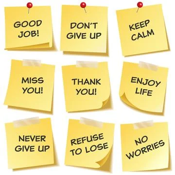 Sticky note with text and shadow isolated on transparent background set. Yellow Stock Illustration