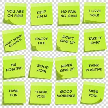 Sticky note with text and shadow isolated on transparent background set. Green Stock Illustration