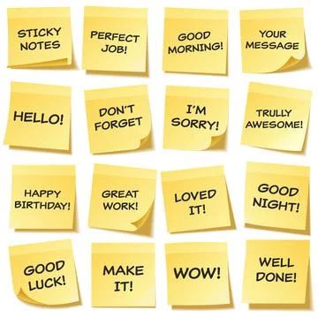 Sticky note with text and shadow isolated on transparent background set. Yellow イラスト素材