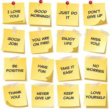 Sticky note with text and shadow isolated on transparent background set. Yellow Stock Illustration