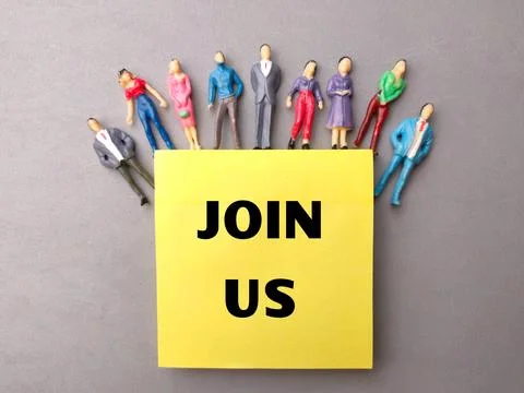 Sticky note with the word JOIN US. Stock Photos