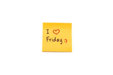Sticky note write I love friday Stock Photos