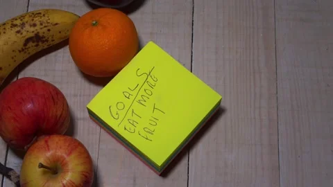 Sticky notes and fruit motivation for healthy eating 스톡 동영상 166580976
