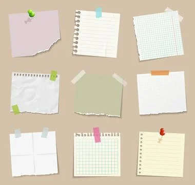 Sticky notes and paper sheets for reminders and notes. Set of vector realis.. Stock Illustration