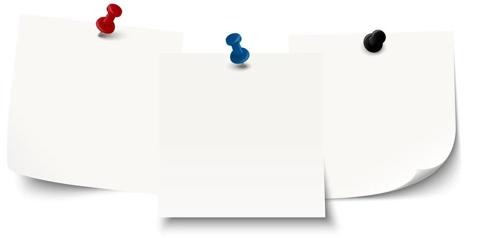 Sticky notes with colored pin needles Stock Illustration
