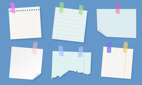 Sticky notes with different patterns, pinned on blue wall Stock Illustration