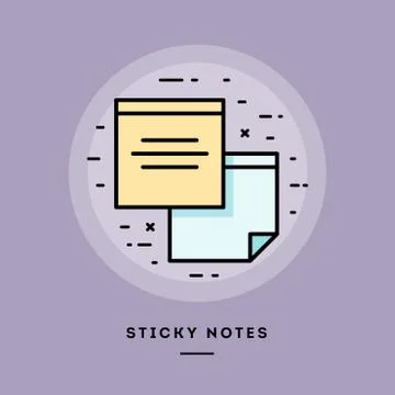 Sticky notes, flat design thin line banner. Stock Illustration