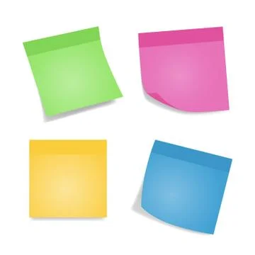 Sticky notes. Four colorful sheets of note papers isolated on white backgroun Stock Illustration
