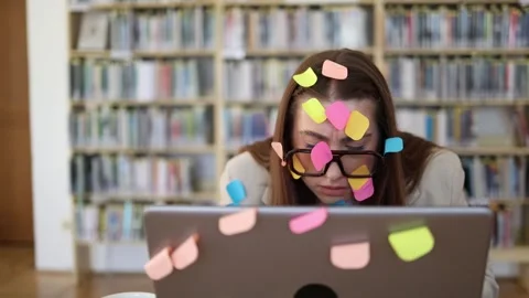Sticky notes humorously symbolize endless tasks and modern hustle culture Stock Footage 341657182