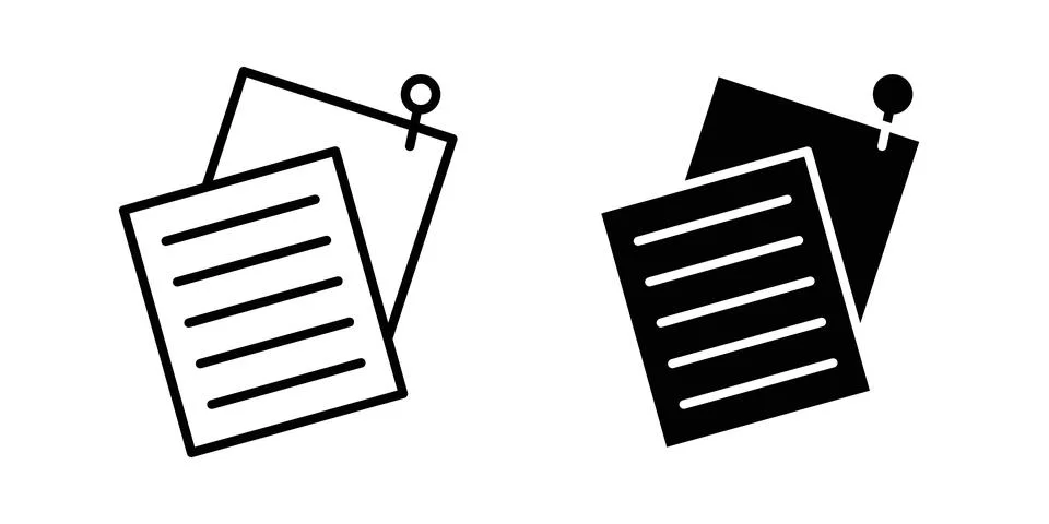 Sticky notes icon solid, line, and editable vector set. Stock Illustration