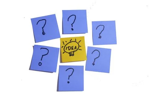 Sticky notes with ideas from brainstorming session on white ackground 写真素材