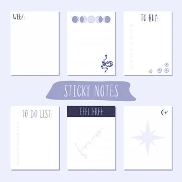 Sticky notes with magic herbs, bottles and stars Stock Illustration
