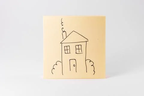 Sticky Notes Notepad Yellow Square White Background Office Supply House Drawi Stock Photos