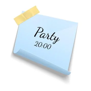 Sticky notes. Realistic reminder on adhesive tapes. Party time. Blue sheet with Stock Illustration