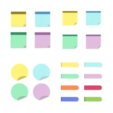 Sticky notes set. Circle square and strips stickers in flat style isolated Illustrazione stock