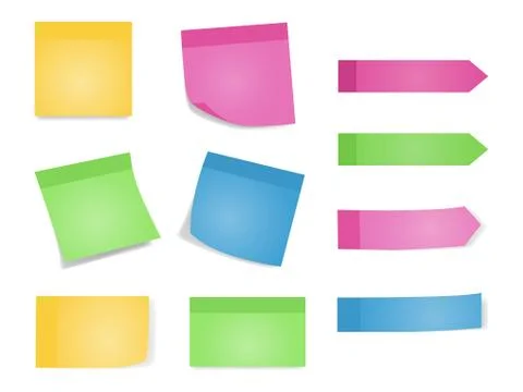 Sticky notes. Set of color sheets of note papers. Vector illustration of paper Stock Illustration