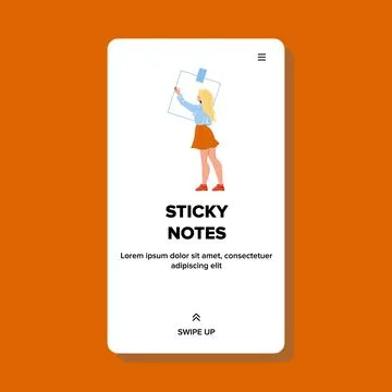 Sticky Notes With Work Task Hold Woman Vector 스톡 일러스트