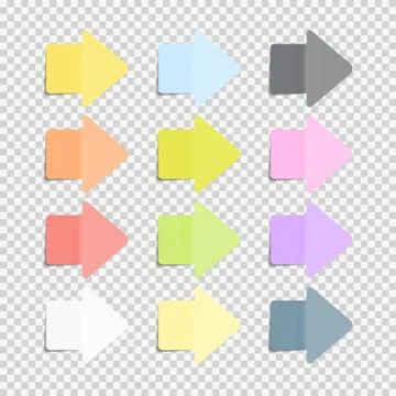 Sticky Office Paper Sheets Notes, Arrow Sign Pack Collection Set with Shadow Stock Illustration