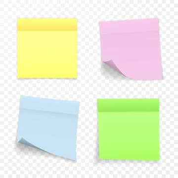 Sticky Paper Note with Shadow Effect. Blank Color Memo Note Stickers for Post Stock Illustration