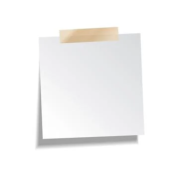 Sticky paper note with tape and shadow isolated on white background. Blank. Stock Illustration