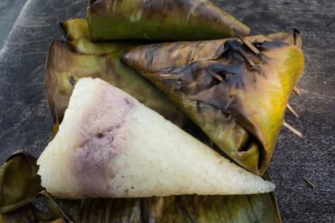 Sticky rice wrapped Stock Photos