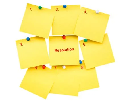 Sticky yellow blank note Resolution for New year on isolated with clipping pa Stock Photos