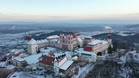 Stift Göttweig in Lower Austria during winter. Stock Footage 146537922